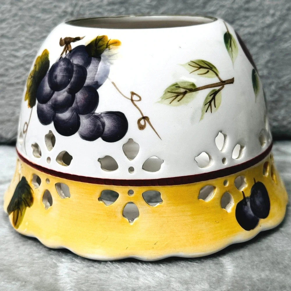 Sonoma Villa Home Interiors Ceramic Candle Jar Topper Shade Fruit‎ Cutout 4in